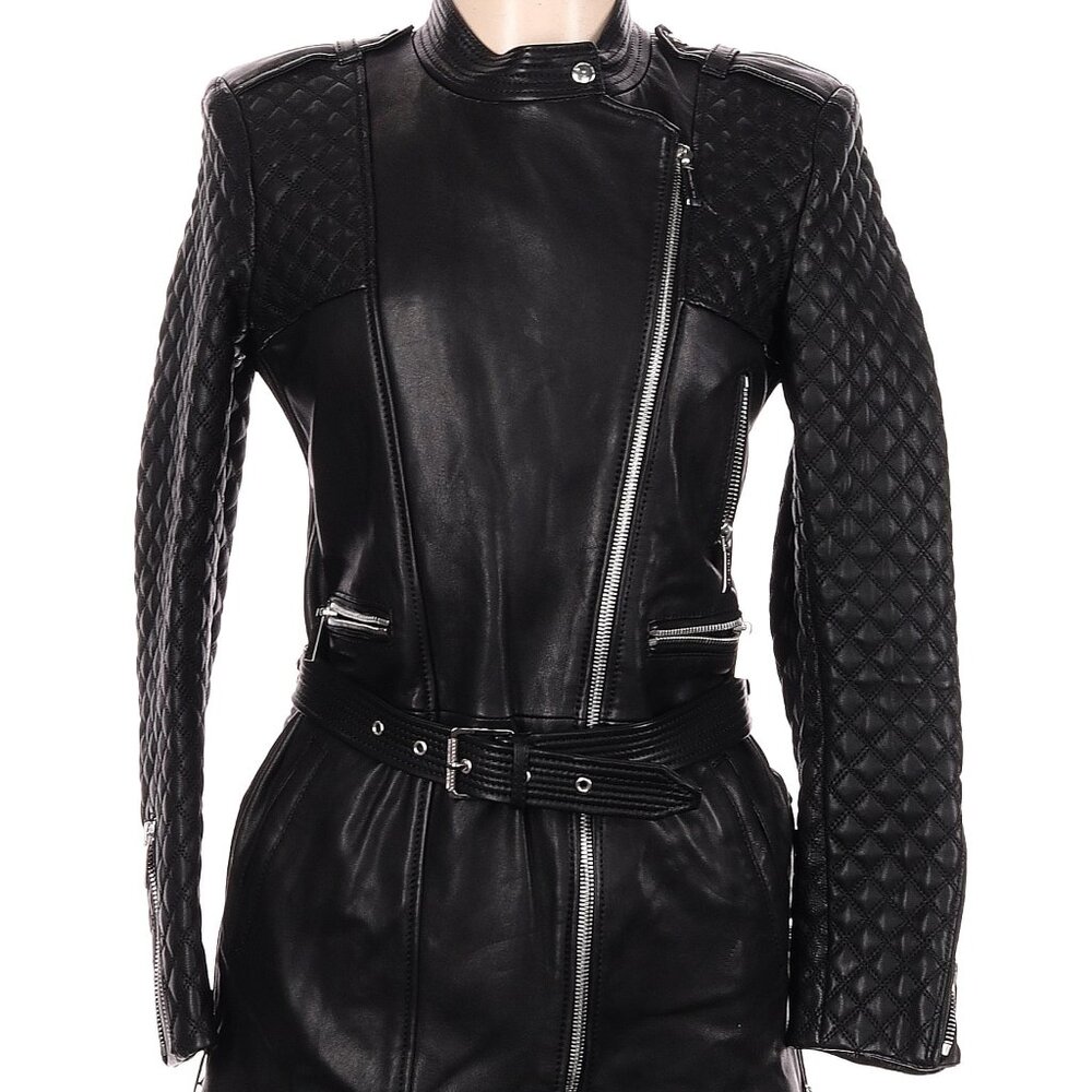 NWT Barbara Bui Black 100% Lambskin Belted Jacket Size 42 MSRP $2900
